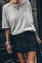 Best Item Stretch-Minirock mit Pailletten an der Seite und Rüschen, elastischer Taille