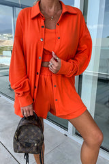 Count on Cozy – Dreiteiliges Set aus Oversize-Hemd und Shorts mit Taschen