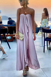 Morning Grace – Schulterfreies Maxikleid aus Satin mit Blumenmuster