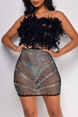 Cyprus Feather Strass Ärmelloses trägerloses Minikleid