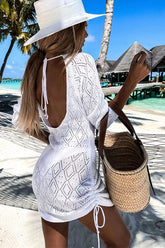 Lost In Bali Island – Rückenfreies, gerüschtes Minikleid aus Strick