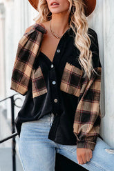 Einreihiges Langarm-Oberteil mit Karomuster und Brusttasche