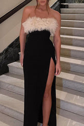 Sarai Maxikleid mit hohem Bund und Federn