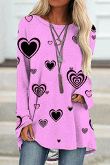 Rundhals-Langarm-T-Shirt mit Valentinstag-Print