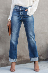 Destiny Stretch-Jeans mit hohem Bund und überkreuzten Beinen