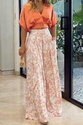 Sharity Bedrucktes Crop-Hosenset mit Knopfleiste und weitem Bein