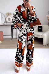 Gürtel Unregelmäßiger Druck Tasche Langarm Top Hose Set