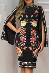 Party-Minikleid mit Cape-Ärmeln und Blumenpflücken