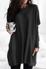 Lässiges, einfarbiges Patchwork-Oberteil mit V-Ausschnitt und Tasche (15 Farben)