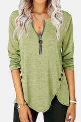 Lässige Oberteile mit einfarbiger Schnalle und asymmetrischem Reißverschlusskragen (5 Farben)