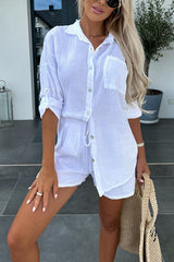 Jhene – Lockeres Hemd aus Leinenmischung und Shorts mit Kordelzug und elastischer Taille