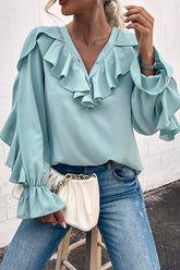 Pendlerhemd mit geknöpftem Kragen und Rüschenärmeln