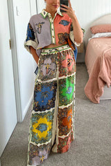 Pretty and Posh – Oversize-Bluse aus Leinenmischung mit Meerjungfrauen-Print und Knopfleiste