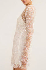 Minikleid aus glitzerndem Pailletten- und Perlenstoff mit separatem Unterkleid