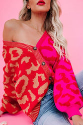 Skips A Beat Two Tone Button Leopard Cardigan