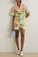 Coconut Scenery – Bluse aus Leinenmischung mit tropischem Print und Shorts mit elastischer Taille und Taschen