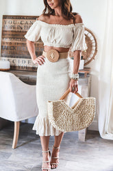 Süßestes Crop-Top + gesmoktes Midirock-Set