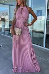 Ella Satin Neckholder Cut-Out rückenfreies Maxikleid mit Plissee