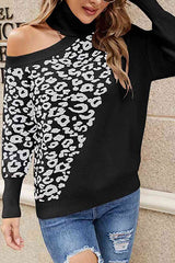 Best Mentor Langarmpullover mit Leopardenmuster und One-Shoulder-Träger