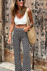 Hippie Girls – Elastische Schlaghose mit geometrischem Muster und hoher Taille