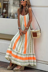 Happy Sunday – A-Linien-Camisole-Maxikleid aus Leinenmischung mit Ethno-Print