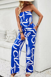 Set aus schulterfreiem Oberteil mit lustigem Aufdruck und Hose mit Taschen und elastischer Taille