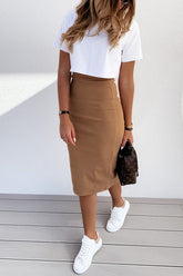 Weekender-Set aus geripptem Strick-Bleistiftkleid