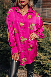 On The Pr List – Lockere Bluse aus Satin mit Leopardenmuster und Knopfleiste