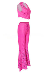 Set aus Weste mit Stickerei und Schlaghose mit Sternenmuster