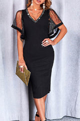 Marie Party-Midikleid mit Rautenmuster und Netzärmeln