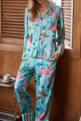 Zweiteiliges Set mit langen Ärmeln und Flamingo-Print