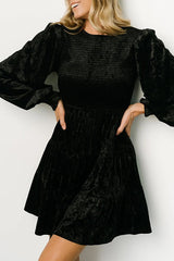 Kele Samt-Minikleid mit Ballonärmeln, Patchwork und gesmoktem Rundhalsausschnitt