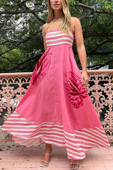 Aston Maxikleid mit kontrastierendem Blumendruck und gestreiften Taschen