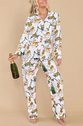 Chillin‘ with My Soulmate – Pyjama-Set mit Leopardenmuster und elastischer Taille und Taschen