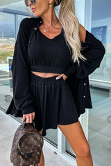 Count on Cozy – Dreiteiliges Set aus Oversize-Hemd und Shorts mit Taschen