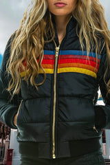 Lässiger Wintermantel mit Patchwork-Reißverschluss und Kapuzentasche und langen Ärmeln