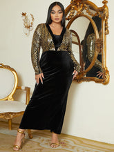 Plus Size kontrastierendes, figurbetontes schwarzes Pailletten-Cocktailkleid PXJ1492