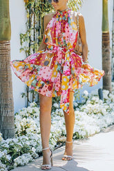 Chase The Sun – Geblümtes Kleid mit Gürtel und Knopfleiste