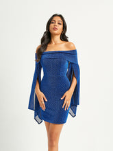 Schulterfreies Glitzer-Blau-Mini-Partykleid RHP59