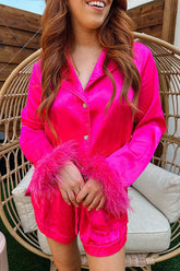 NYC Sweet Dreams Pyjama-Shorts-Set mit Federbesatz und elastischer Taillentasche