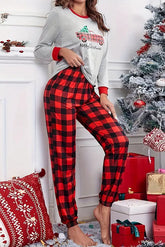 „Christmas Is Calling“ – Bedrucktes Lounge-Jogging-Pyjama-Set mit elastischer Taille