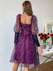 Missord Kleid mit herzförmigem Ausschnitt und Gigot-Ärmeln und Schmetterlings-Netzstoff, M0514