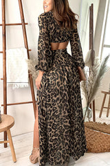 Vallarta – Maxikleid mit Leopardenmuster auf der Rückseite und gesmoktem Cut-Out in der Taille
