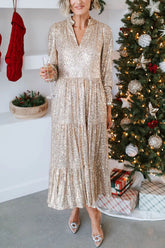 Shimmer and Shine – Gestuftes Party-/Urlaubs-Midikleid mit Pailletten und Taschen