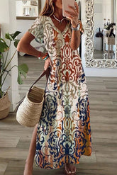 Retro Vintage Bedrucktes Outdoor Daily Kurzarm-Midikleid