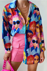 Modische Bluse mit Cartoon-Charakter-Avatar-Print