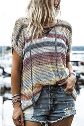 Weekend Living Colorful Lace Up Knit Top