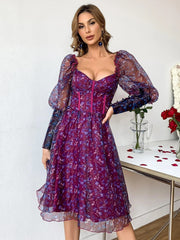 Missord Kleid mit herzförmigem Ausschnitt und Gigot-Ärmeln und Schmetterlings-Netzstoff, M0514