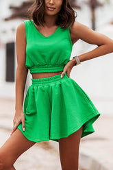 Warm Up Street Style Crop Top Wide Leg Short Suits