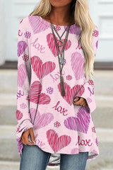 Rundhals-Langarm-T-Shirt mit Valentinstag-Print